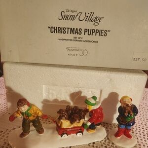 Christmas Puppies Handpainted Ceramic Set From Dept 56